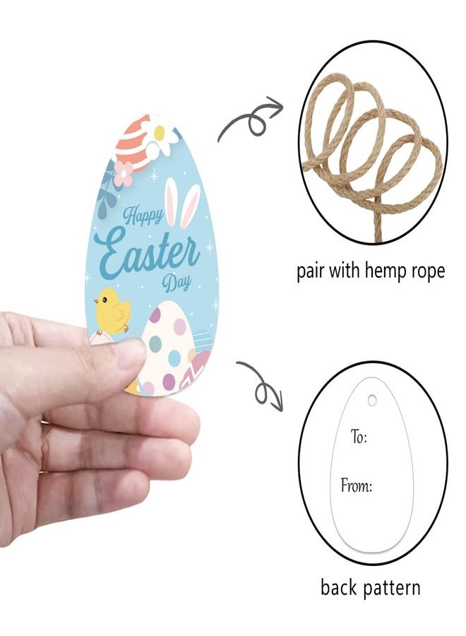 Aukolass 48pcs Happy Easter Gift Tags Colorful Easter Bunny Egg Paper Tags with Strings for Easter Spring Party Favor Decoration Supplies - Image 3